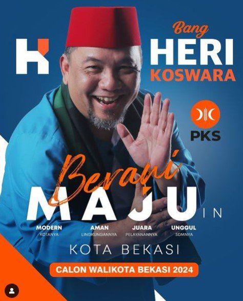 Heri Koswara dan Sholihin dalam kampanye Pilkada Bekasi 2024, mengusung slogan Beri Solusi, Majuin Bekasi.