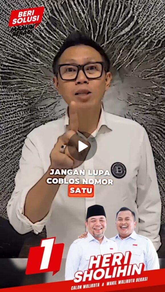 Eko Patrio mengajak warga Bekasi memilih Heri-Sholihin di Pilkada 2024.